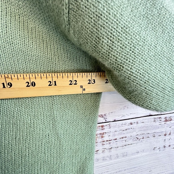 Vintage Sweater L Green Mockneck Long Twee Flowers Bows Fuzzy Embroidered Granny - Picture 6 of 8